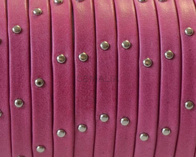 Flat Leather cord. 5x1.5mm. Denver. Fuchsia-silver. Best Quality.