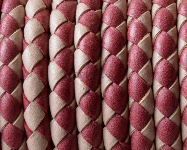 Bolo Braided Round Leather Cord. 5mm. Denver. Garnet-beige. Inn.1mm.approx.Best Quality Bolo Braided Round Leather Cord. 5mm. Denver. Garnet-beige. Inn.1mm.approx.Best Quality