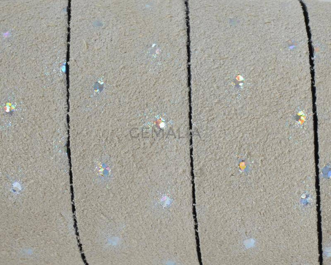 Flat Leather cord/Crystal. 20x2.5mm. Beige-silver. Best Quality.
