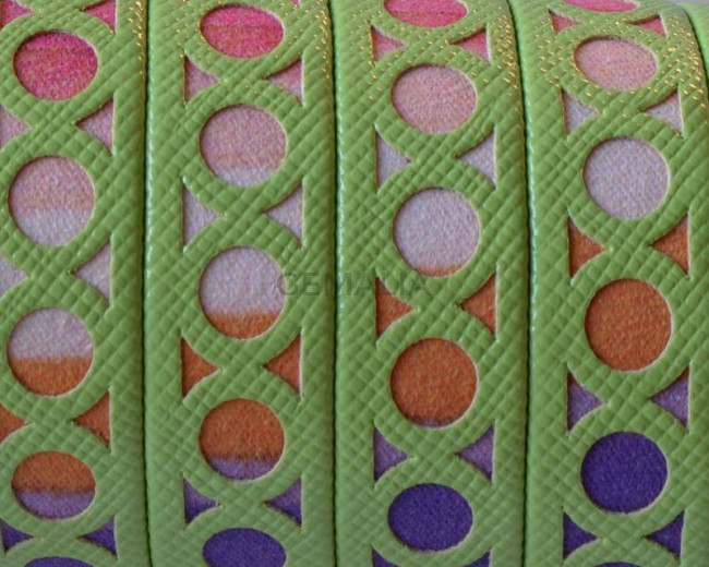Synthetic fancy cord. Flat. 12x1.5mm.Apple gree-multicolor.Best Quality.