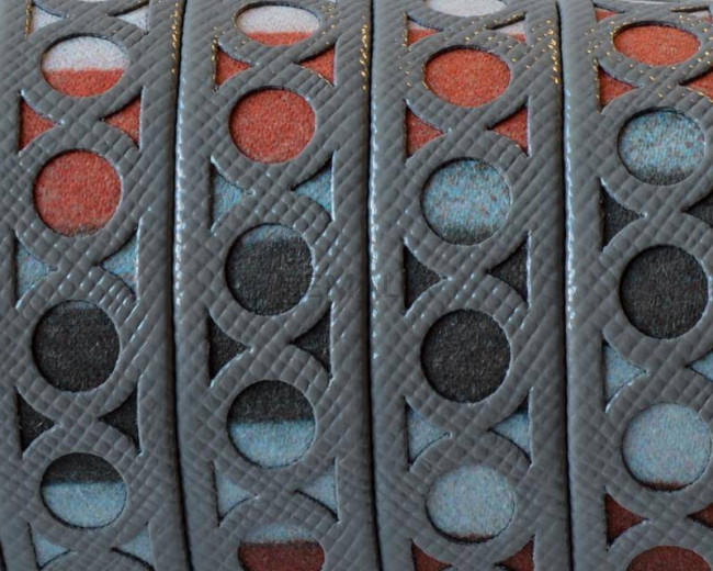 Synthetic fancy cord. Flat. 12x1.5mm.  Grey-multicolor. Best Quality.