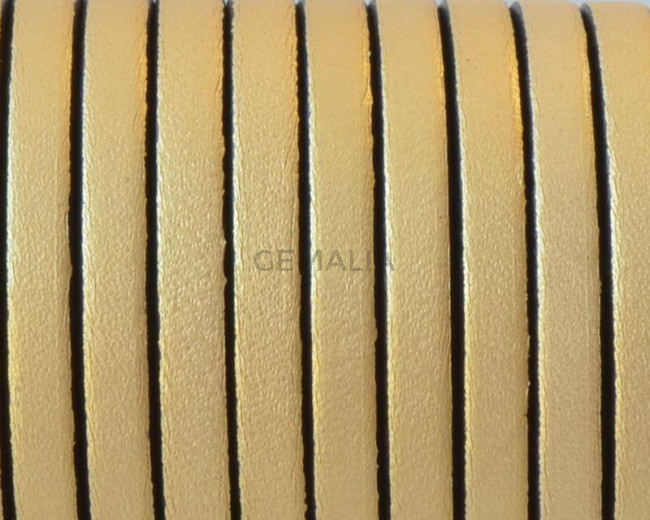 Flat Leather cord 5x1.5mm. Metal gold-black2. Best Quality. Bulk Price.
