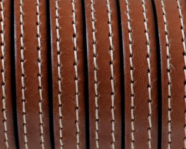 Flat Stitched leather cord.10x2mm. Medium brown. Best Quality.