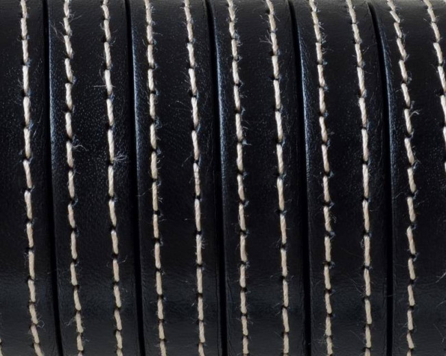 Flat Stitched leather cord.10x2mm. Black. Best Quality.