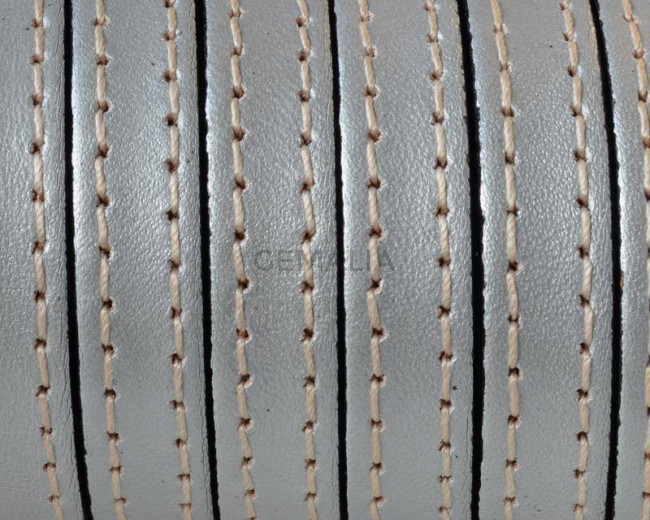 Flat Stitched leather cord10x2mm. Metallic silver. Best Quality. Bulk Price.