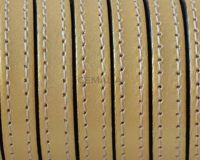 Flat Stitched leather cord10x2mm. Metallic gold. Best Quality. Bulk Price.