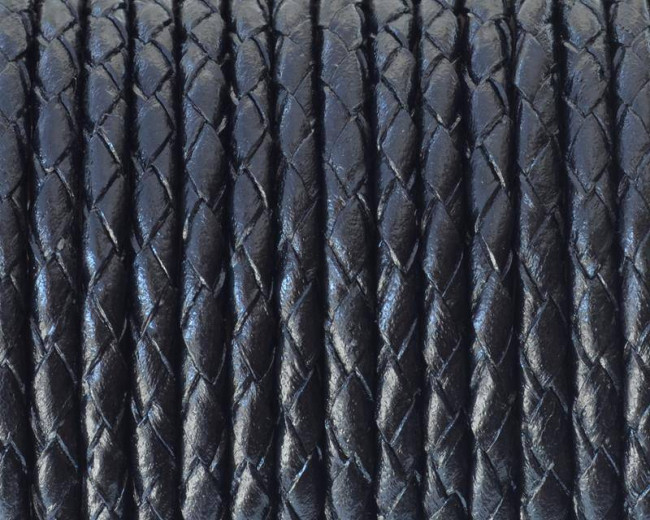 Bolo Braided Round Leather Cord. 3mm. Black. Best Quality.