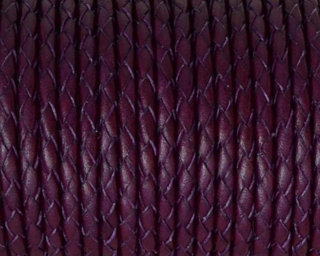 Bolo Braided Round Leather Cord. 3mm. Violet. Best Quality.