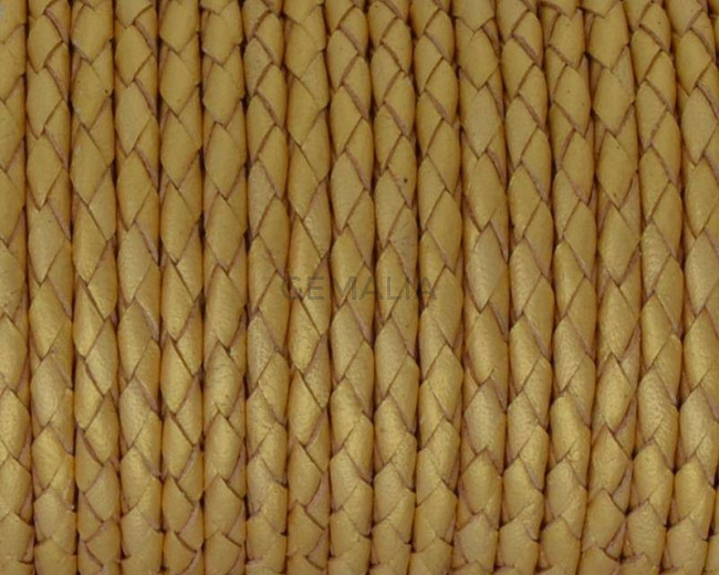 Bolo Braided Round Leather Cord. 3mm. Metallic gold. Best Quality.