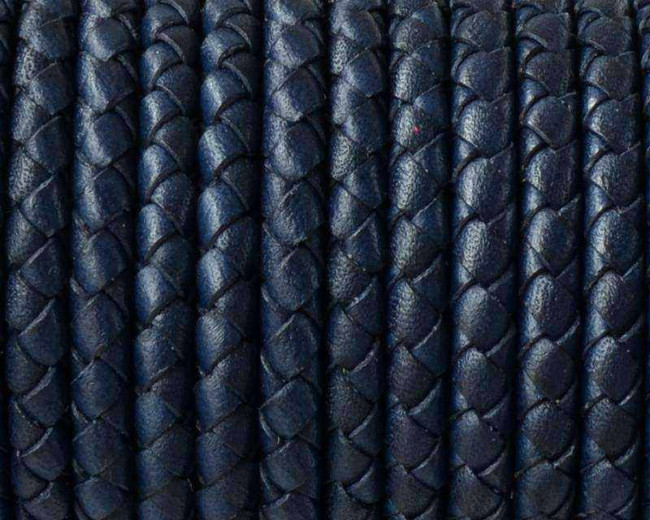 Snake leather cord braided round 5mm. Navy Blue. Best Quality.
