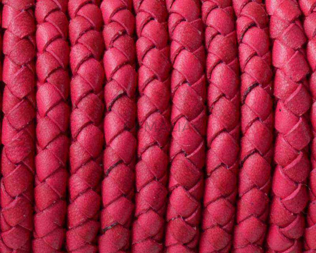Snake leather cord braided round 5mm. Fuchsia. Best Quality.