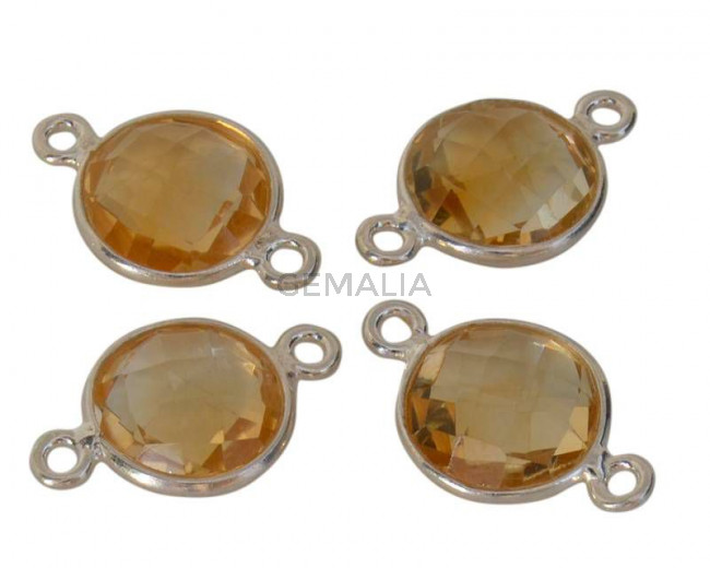Citrine/Silver 925. Connector. Coin. Faceted. 10-11mm. Silver. Inn.1mm Citrine/Silver 925. Connector. Coin. Faceted. 10-11mm. Silver. Inn.1mm