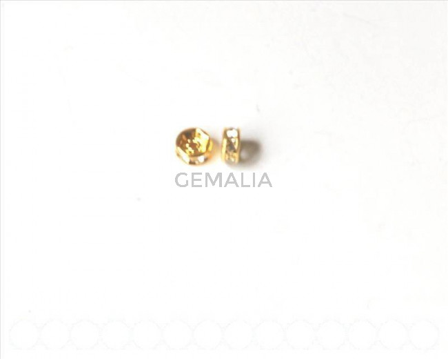 Metal with rhinestones. Rondelle, 6mm. Gold color 8 PCs.