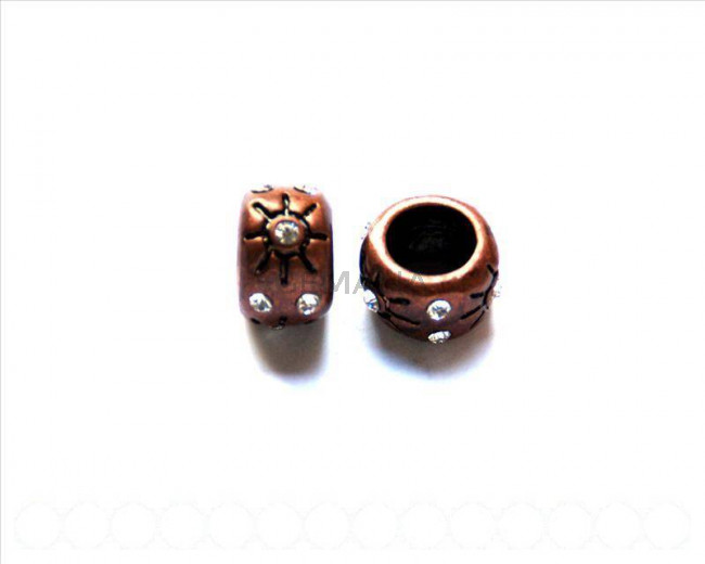 Metal&rhinestones. 10x15x15mm.Red bronze.Int.9mm.ap.