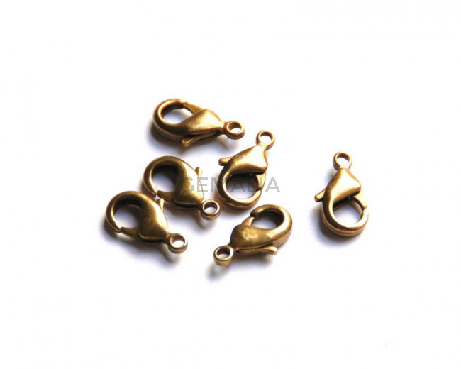 Zamak.  Lobster clasp 8x15mm. gold color.