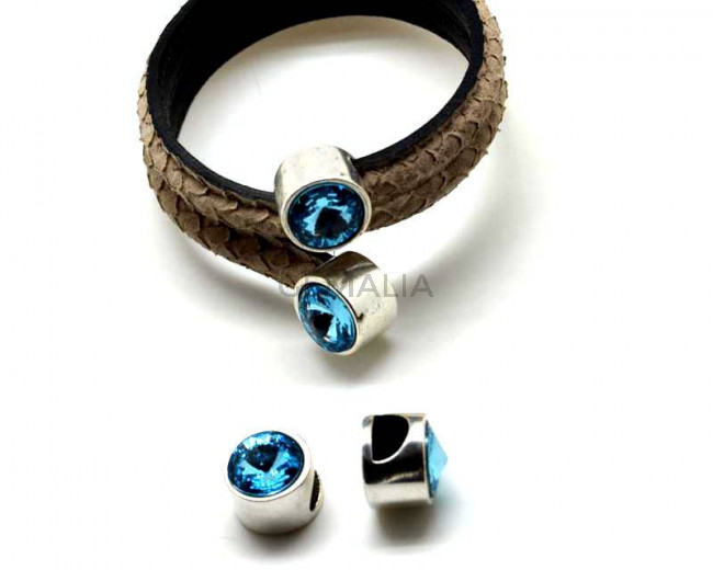 Zamak. Ending. Coin. Silver color-aquamarine strass.