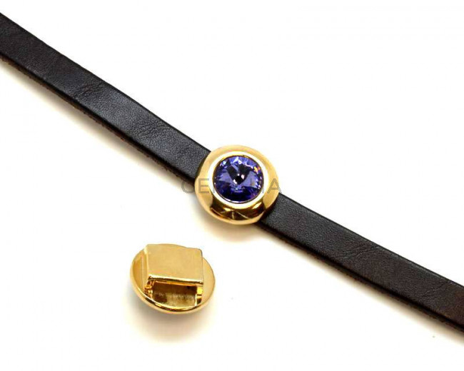 Zamak/Swarovski. Coin. 20mm. Gold-Tanzanite. Inn.10x3mm.