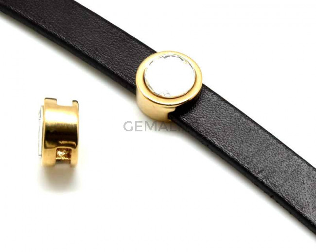 Zamak/Swarovski. Coin. 13mm. Gold-Crystal. Inn.10x3mm.