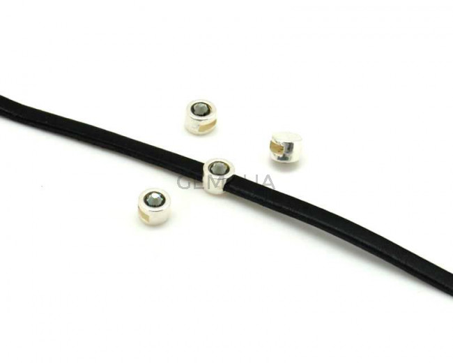 Zamak/Swarovski. Coin. 8mm. Silver-Black Diamond. Inn.5x2mm.