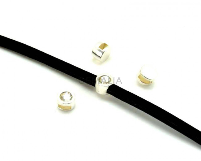 Zamak/Swarovski. Coin. 8mm. Silver-crystal. Inn.5x2mm.