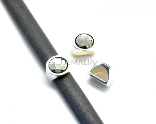 Zamak/Swarovski. Coin. 13mm. Silver-Golden Black Diamond. Inn.10x5mm.