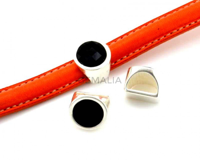 Zamak/Swarovski. Coin. 13mm. Silver-Jet. Inn.10x5mm.