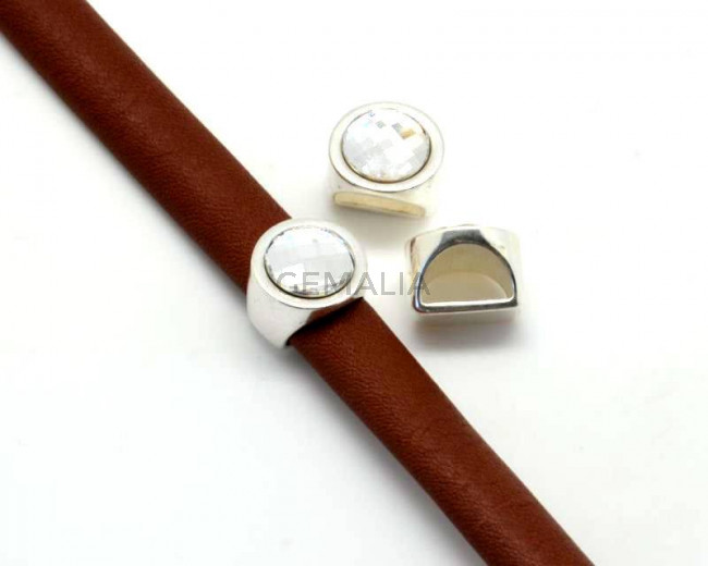 Zamak/Swarovski. Coin. 13mm. Silver-Crystal. Inn.10x5mm.