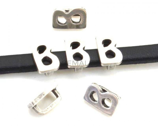 Zamak. Letter B. 9.5mm. Silver color. Inn.6x2.5mm.