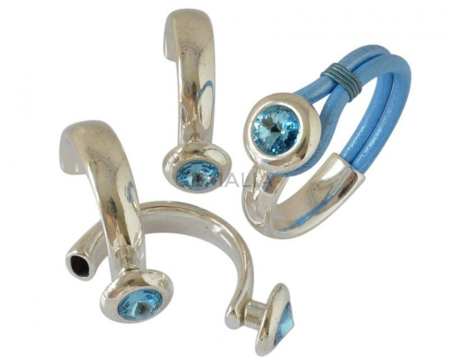 Zamak/Swarovski. Half bracelet. 20mm. Silver-Aquamarine. Inn.10x5mm.