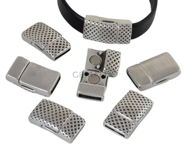 Magnetic bend clasp Zamak. 23x13mm. Silver. Inn.10x2mm. Bulk Price.