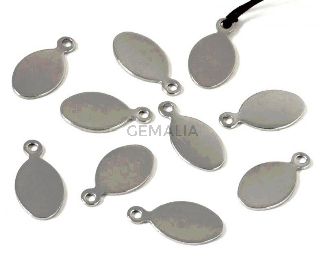 Stainless steel 304. Pendant. Oval. 20x10x1mm. Silver. Inn.2mm.
