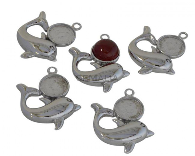 Stainless steel 304.Pendant.Dolphin.31x35x5mm.No Stone for 12mm.Inn2mm