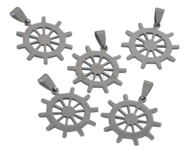 Stainless steel 304. Pendant. Wheel and anchor. 27mm.Silver.Inn.3x5mm.