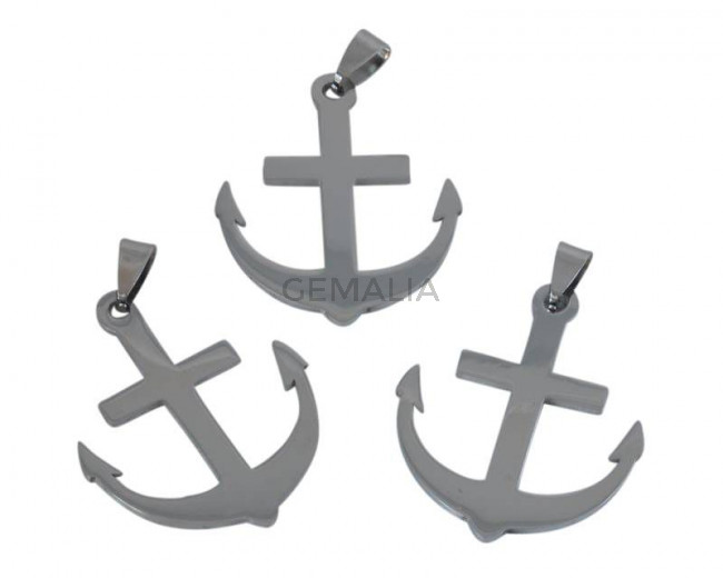 Stainless steel 304. Pendant. Anchor. 32x39mm. Silver. Inn.3x5mm.