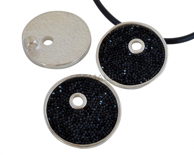 Zamak/SWAROVSKI Pendant. Crystal Fine Rocks.  Square.45mm.Silver.Black. Inn.4mm