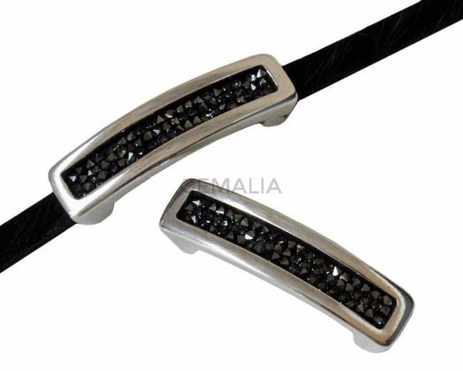 Tubo Zamak/SWAROVSKI Ultra fine Rocks. 34x8mm. Plateado-METSI. Int.5x2,5mm