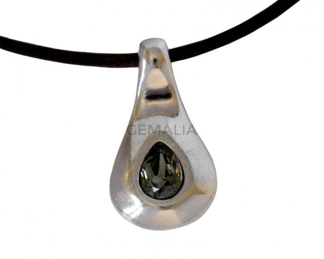 Zamak/SWAROVSKI Pendant .Teardrop. 27x14mm. Silver-Black Diamond. Int.2.2mm