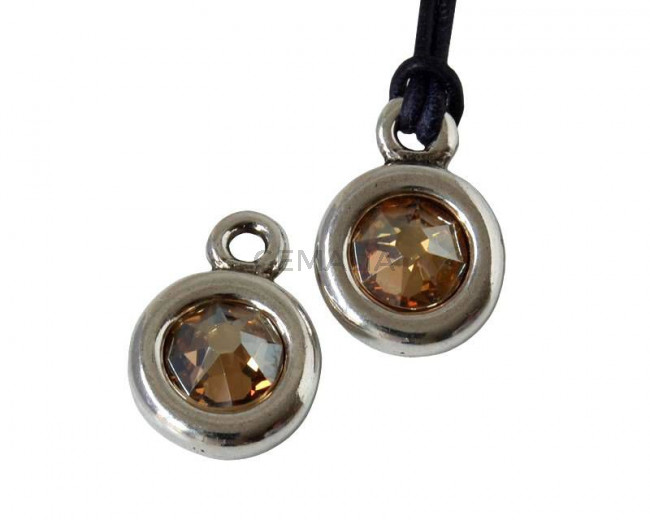 Zamak/SWAROVSKI Pendant. 17x11mm Coin. Silver-Golden Shadow. Inn.2mm