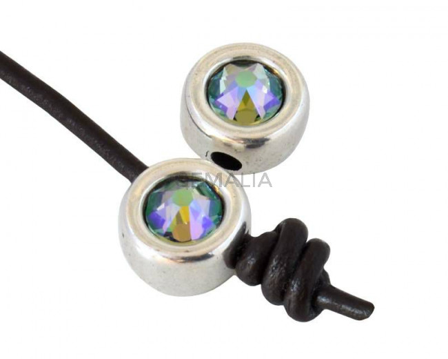 Zamak/SWAROVSKI slider. 12mm Coin. Silver-Paradise Shine. Inn.3mm 