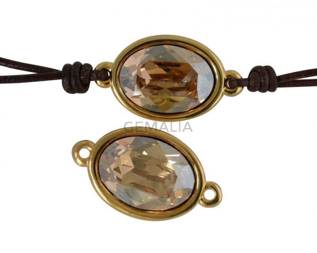 SWAROVSKI and Zamak connector. 22x13mm Oval. Gold-Golden Shadow. Inn.2mm 