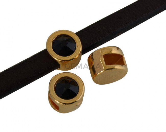 SWAROVSKI Slider Zamak coin 8mm. Gold-Jet. Inn.5x2mm