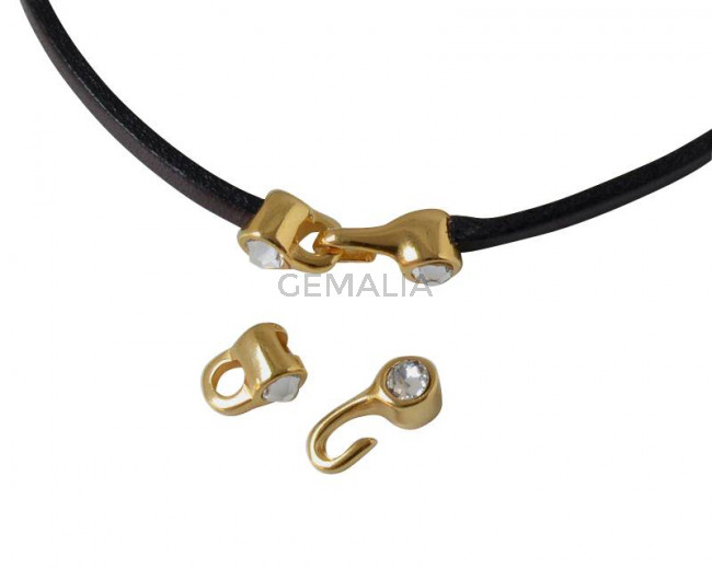 SWAROVSKI clasp 11x4.5mm with end cap coin. Gold-Crystal. Inn.3x2mm