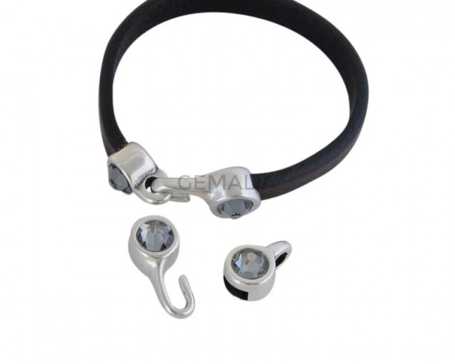 SWAROVSKI clasp with end cap. 2 pieces set 6x15mm-6x11mm. Silver-Silvernight. Inn.5x2mmSWAROVSKI clasp with end cap. 2 pieces set 6x15mm-6x11mm. Silver-Jet. Inn.5x2mm