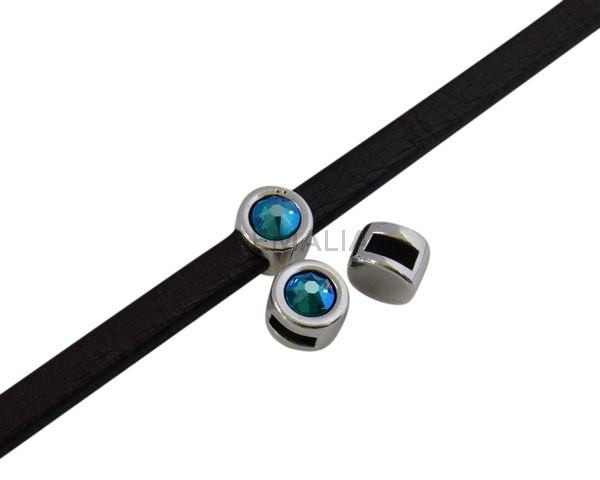 SWAROVSKI and Zamak Slider. 8mm coin. Silver-Blue Zircon Shimmer. Inn.5x2mm