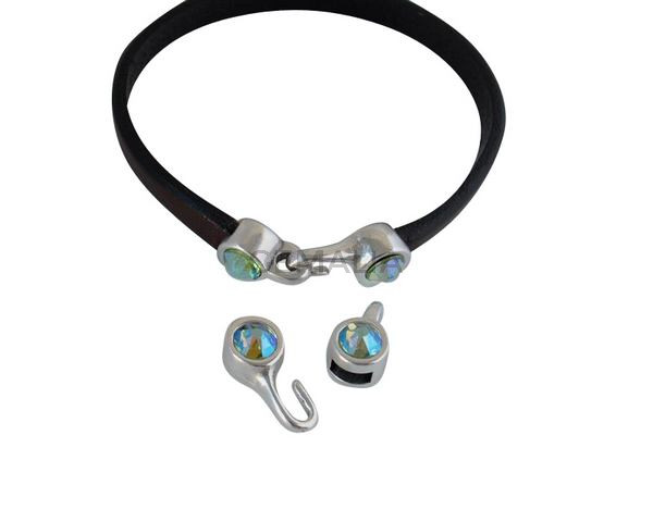 SWAROVSKI clasp with end cap. 2 pieces set 6x15mm-6x11mm. Silver-Peridot Shimmer. Inn.5x2mm