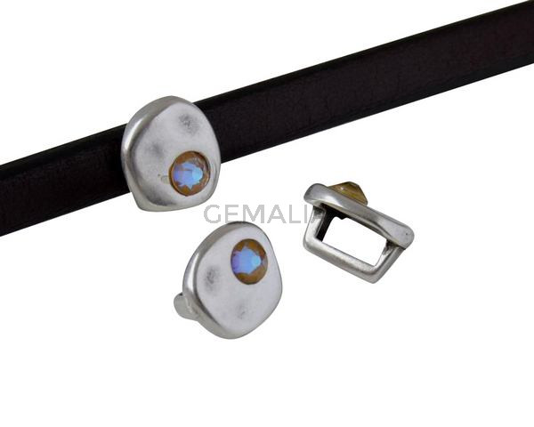 SWAROVSKI and Zamak Slider. Coin 8.3x8x8mm. Silver-Ochre Delite. Inn.5x2.5mm