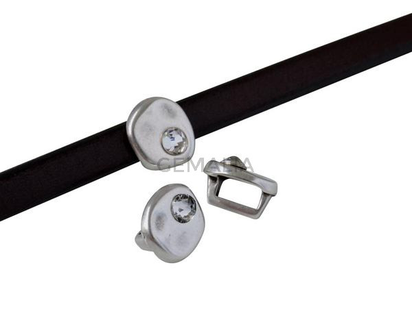 SWAROVSKI and Zamak Slider. Coin 8.3x8x8mm. Silver-Crystal. Inn.5x2.5mm