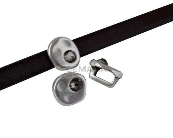 SWAROVSKI and Zamak Slider. Coin 8.3x8x8mm. Silver-Black Diamond. Inn.5x2.5mm