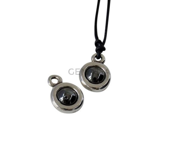 SWAROVSKI and Zamak Pendant. 17x11mm Coin. Silver-Jet Hematite. Inn.2mm