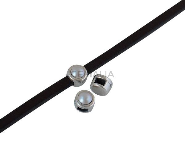 SWAROVSKI and Zamak Slider. 6x4mm. Silver-Crystal Iris Grey. Inn.3x2mm